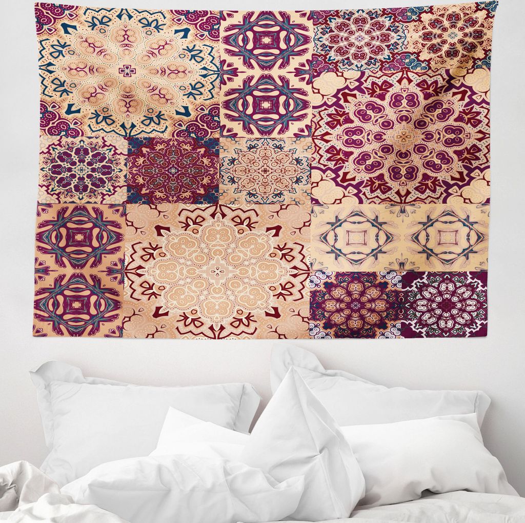 ABAKUHAUS Jahrgang Wandteppich, Blumenfliesen aus Weiches Mikrofaser Stoff Waschbar ohne Verblassen Digitaldruck, 150 x 110 cm, Orange Rot
