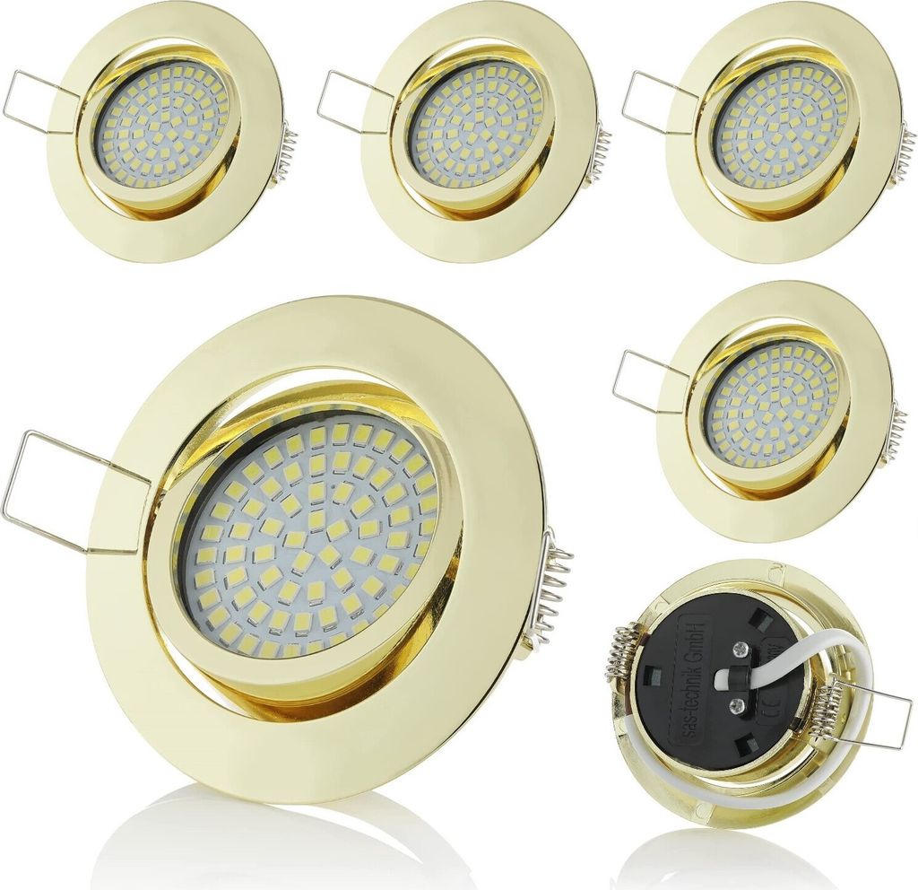 LED 6x Einbaustrahler Flach Einbauspot Gold Rund 3.5W kaltweiß