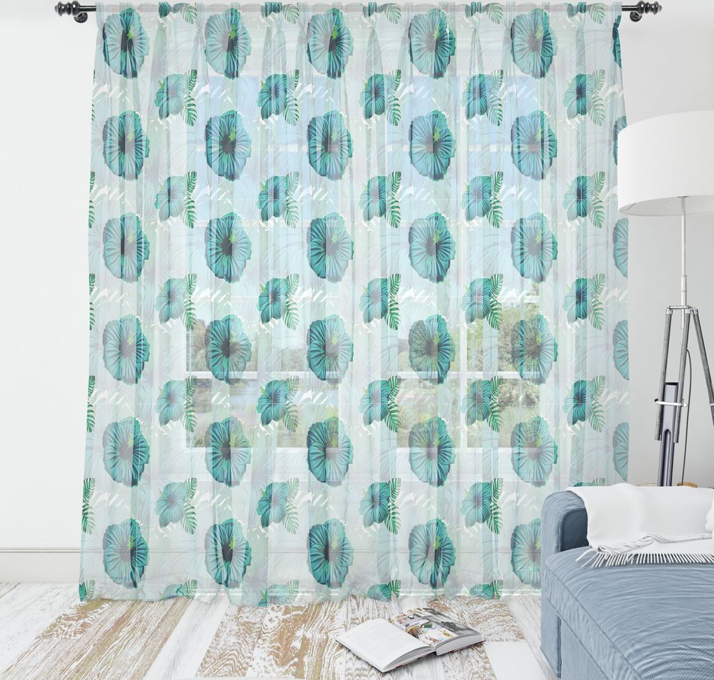 ABAKUHAUS Tropisch Wandteppich, Hawaiian Exotic Jungle Hibiskus-Blume, Wohnzimmer Schlafzimmer seidiges Satin Wandtuch, 160 cm x 274 cm, Seafoam Teal