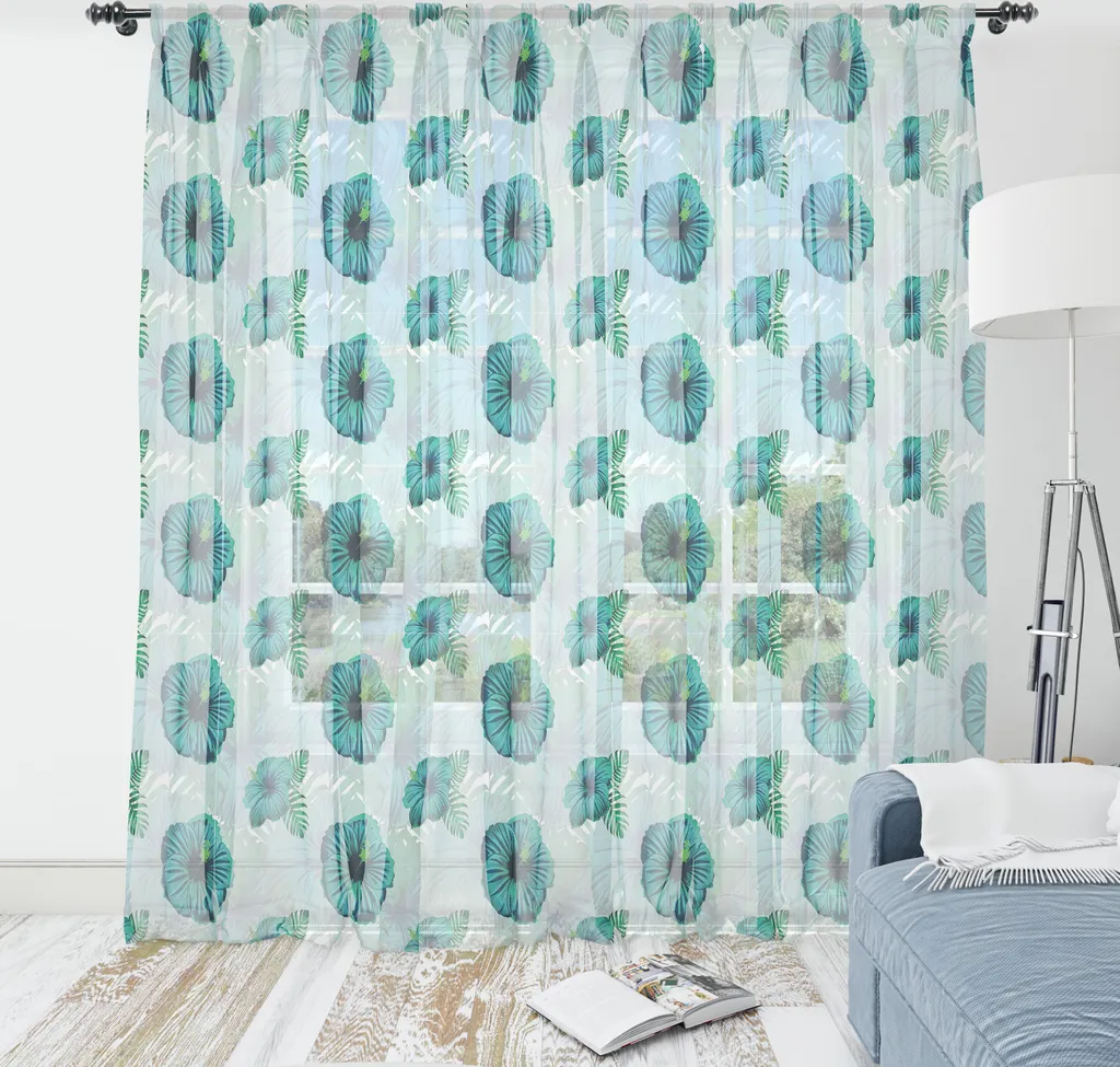 ABAKUHAUS Arazzo tropicale, Hawaiian Exotic Jungle Hibiskus-Blume, Arazzo in raso setoso per soggiorno e camera da letto, 210 cm x 274 cm, Seafoam Teal