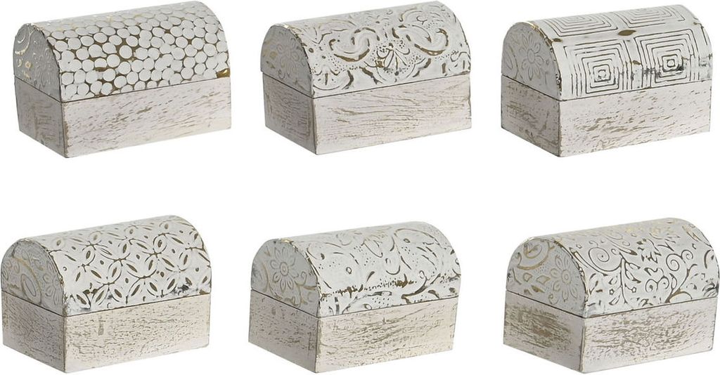 Box-Schmuckkästchen DKD Home Decor Weiß Gold Aluminium Mango-Holz 7,5 x 5,3 x 5,3 cm (6 Stück)