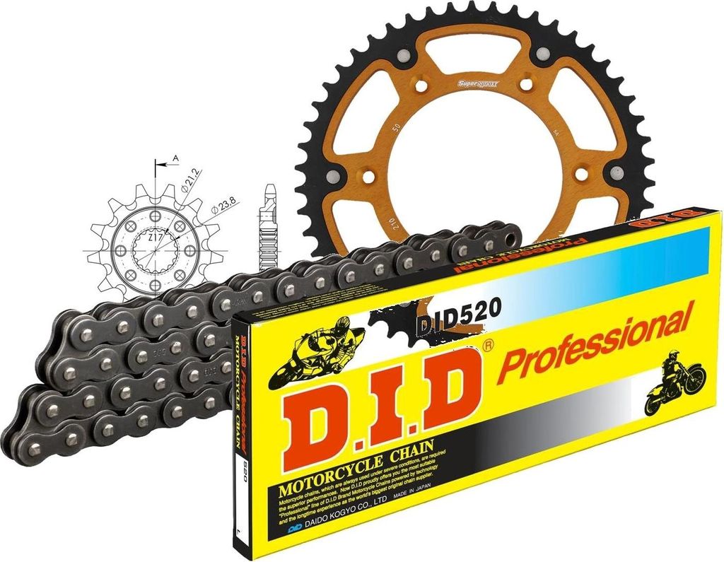 Kit Stealth (gold) passend für Honda CR250 R 96-01/CR250 R ... 13-50-116 DID520 Clip