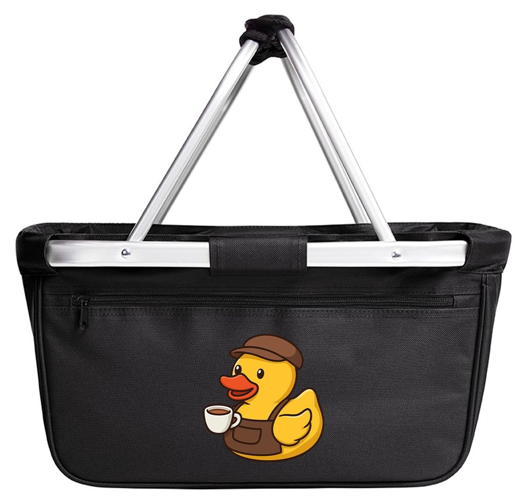 Huuraa Einkaufskorb Quietscheente Barista Gummiente Barkeeper 20 Liter Black faltbarer Tragekorb Geschenkidee