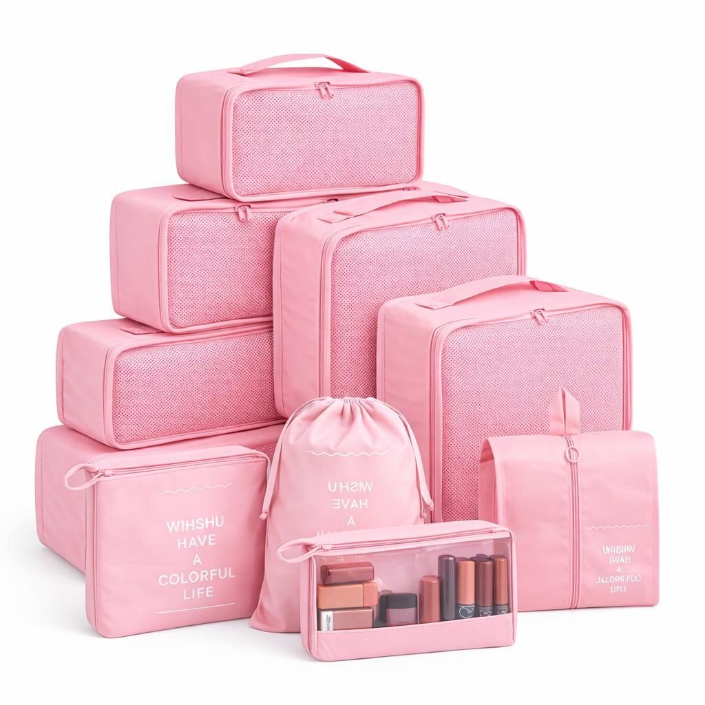 8er Set Kofferorganizer Pink Packtaschen mit Kosmetiktasche - Packtaschen - Packing Cubes - Reiseorganizer & Kleidertaschen für Reisen - Travel Bag