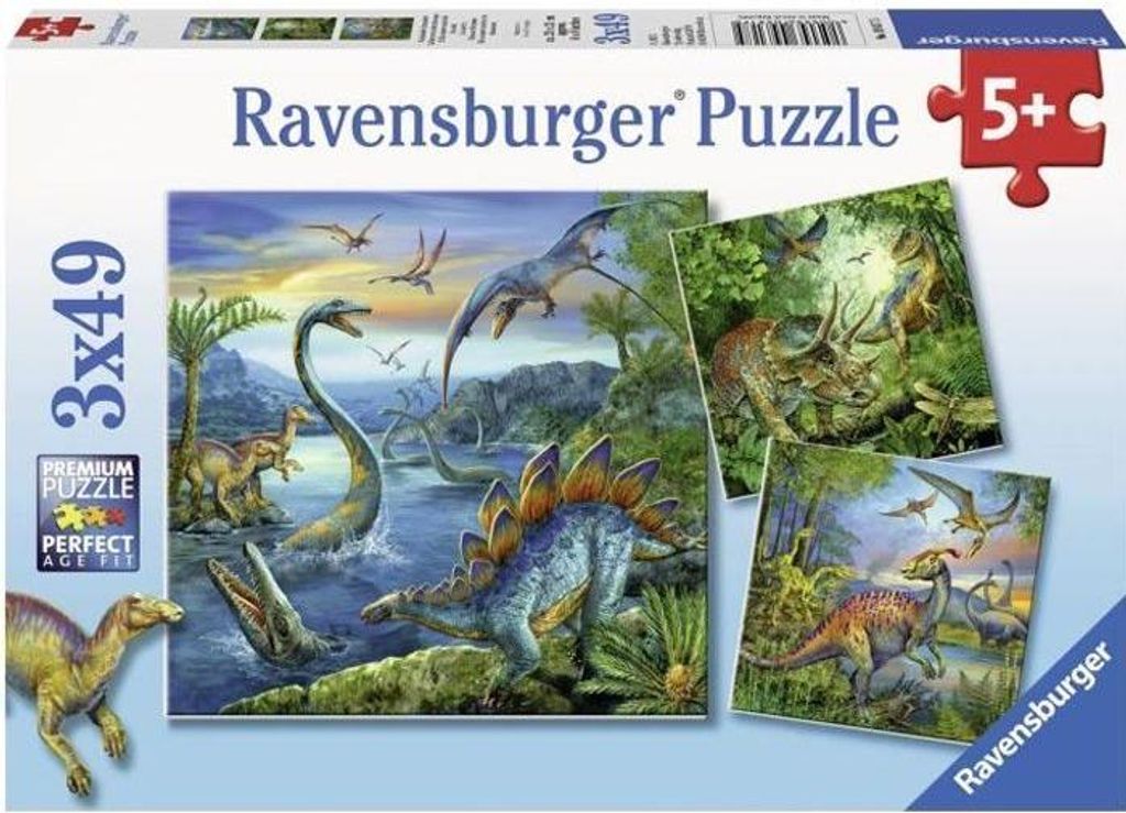 Puzzle 3x49 pièces, La fascination des dinosaures, Image du produit 