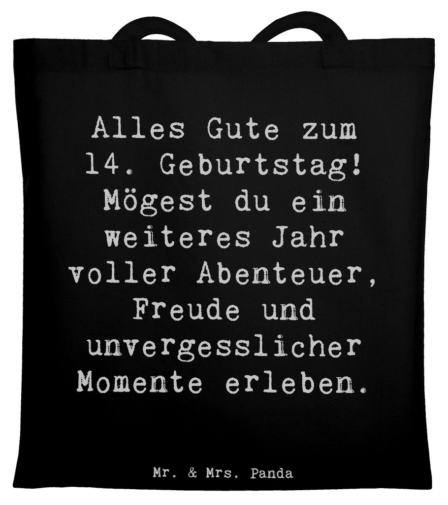 Mr. & Mrs. Panda Shopping Tasche Spruch 14. Geburtstag - Schwarz - Geschenk, Tote Bag, Laptoptasche, Stoffbeutel, Glückwunsch, Schultasche, Mädch...