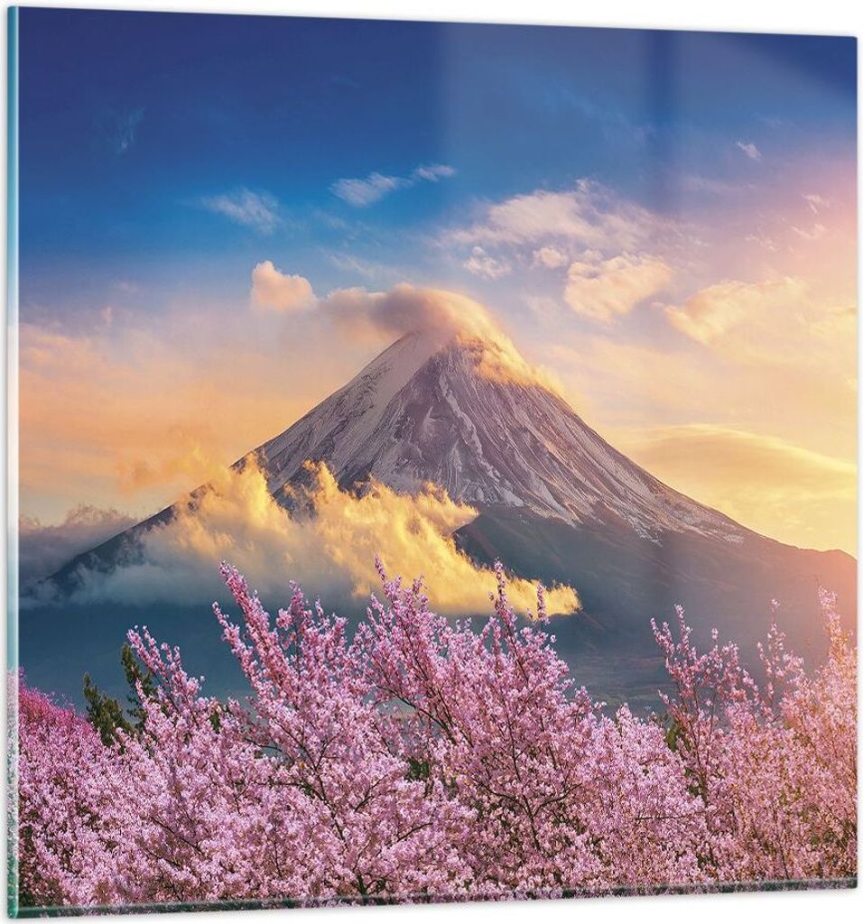 Bilder auf glas - Einteilig - Fuji Blume Kirsche - 30x30cm - Glasbilder - Wandbilder - Bilder - zum Aufhängen bereit - Wanddekoration aus Glas - G...