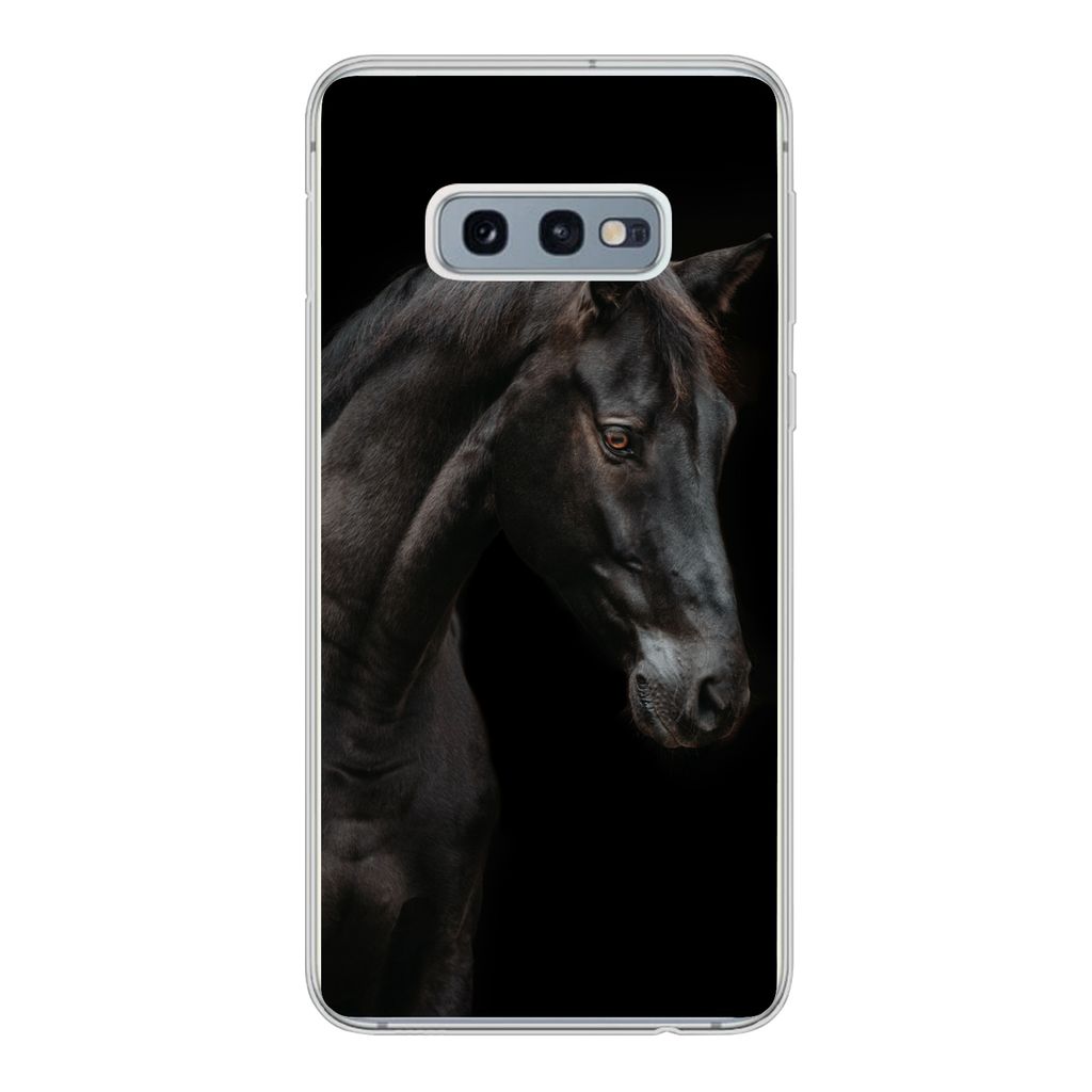 MuchoWow Handyhülle Schutzhülle Hülle für Samsung Galaxy S10e Pferd - Tier - Schwarz Silikon Softcase Handy Hülle - Handy