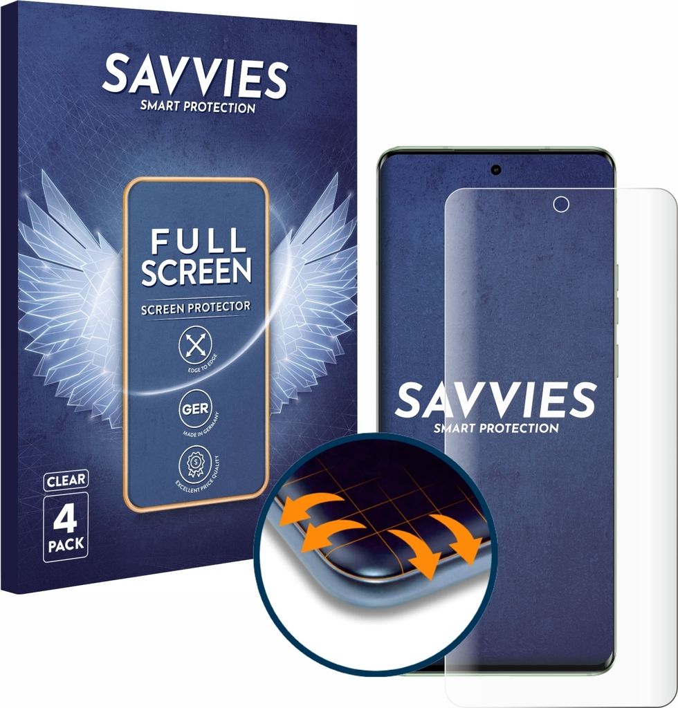 4x Savvies Fullscreen Schutzfolie für Motorola Edge 40 Displayschutz Folie Fullcover Klar Transparent