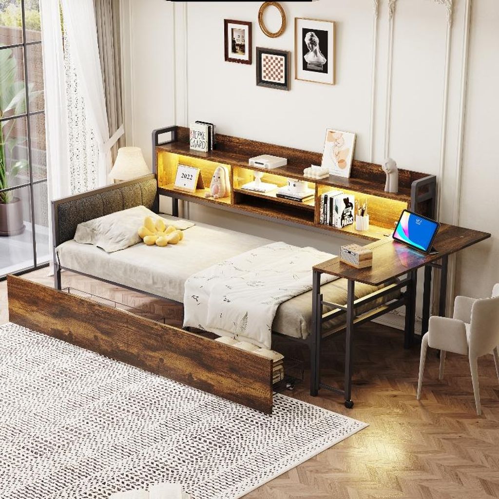 Kovová postel 90x200 cm s úložným prostorem, LED Obrázek produktu 
