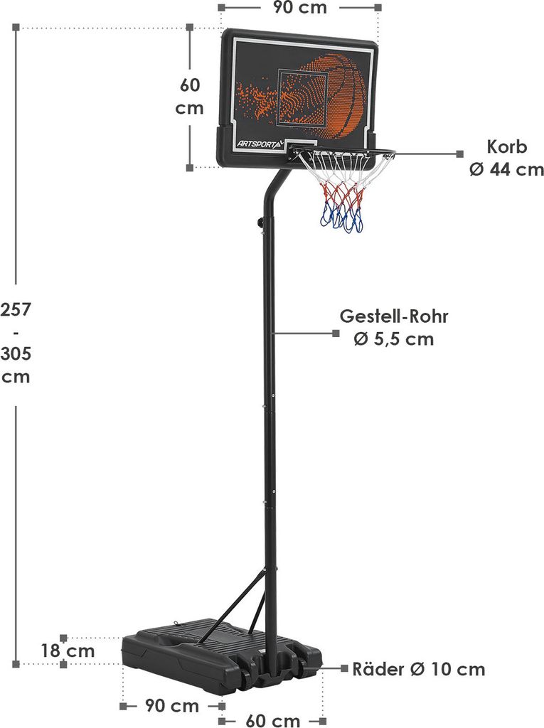 ArtSport Outdoor Basketballkorb mit Ständer & Rollen – Produktbild 12