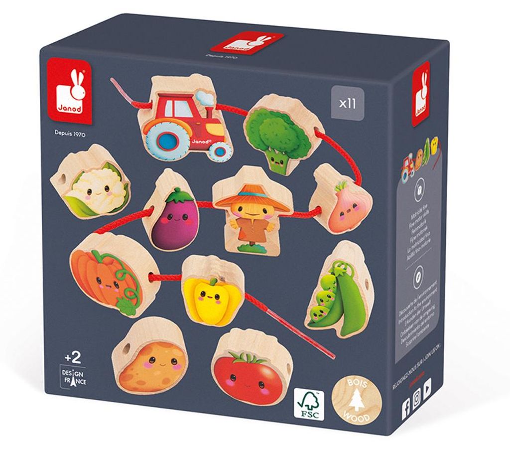 Janod Bauernhof Spielzeug - Holzperlen Gemüsegarten Set für Kinder