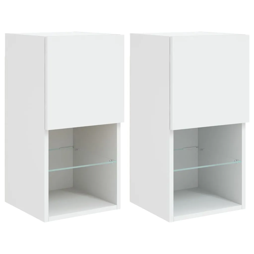 SYFAX™ Set 2 Mobili TV Bianchi LED 60cm - Design Moderno Soggiorno