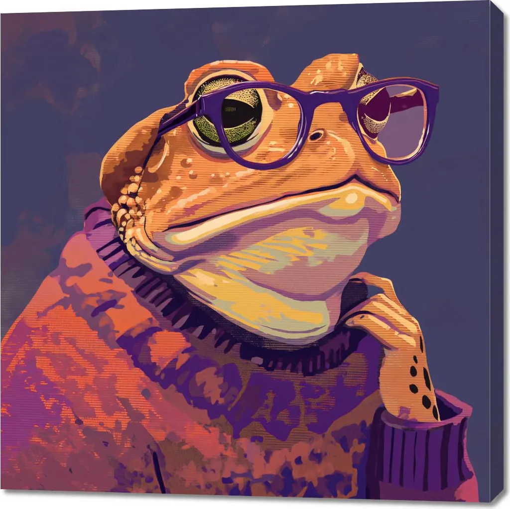 Toile Décorative Grenouille Hipster 100x100 cm : Art Mural Moderne