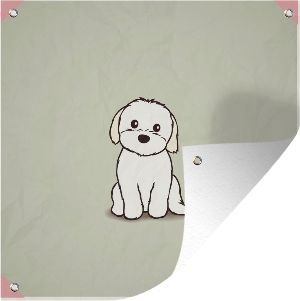 MuchoWow 100x100 cm Outdoor-Poster Gartendeko Sichtschutz Garten Poster für den Garten Eine Illustration eines weißen Welpen