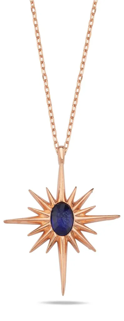 Collier Anti-Ternissement Argent 925 Rose et Pierre Bleue Femme