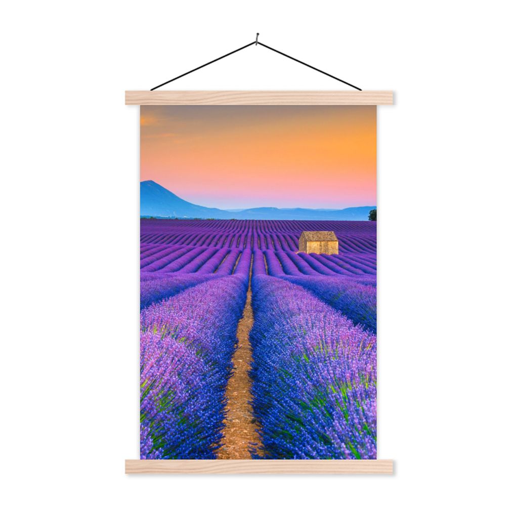 MuchoWow Textilposter Lavendel - Lila - Blumen 40x60 cm mit holzfarbenen Rahmen - Poster