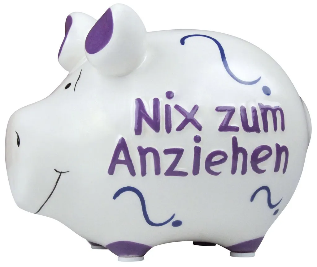 Petite tirelire cochon en céramique avec texte humour Nix zum anziehen