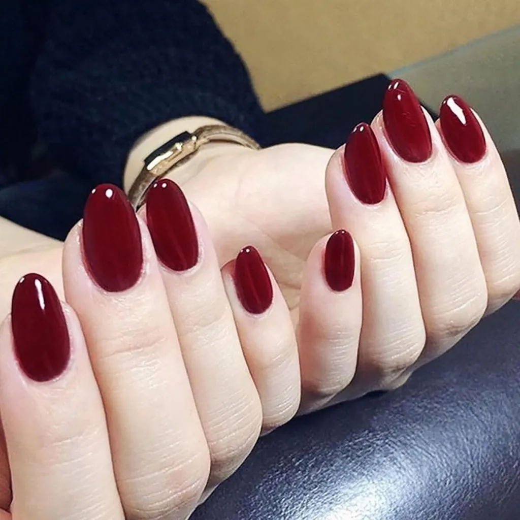 Faux Ongles Auto-adhésifs Wine Red Glossy - Kit Manucure Express 24pcs