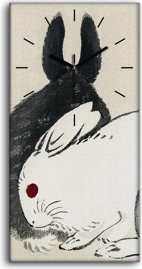 Dekor Leinwand Uhr Wandbilder 30x60 Malerei Asiatische Tier Hase Kaninchen - schwarze Hände