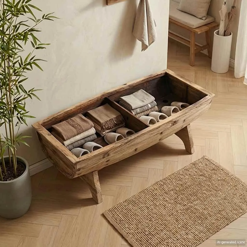 Coffre de rangement bois et tissu 103 cm pour ranger vos jouets et linge