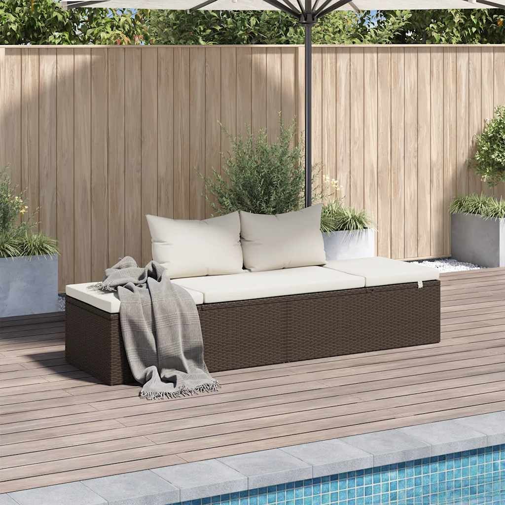 "im Angebot" Gartenbett 2-Personen - Holzbank - Braun 195×60 cm Poly Rattan - Gartenliegen CC19902