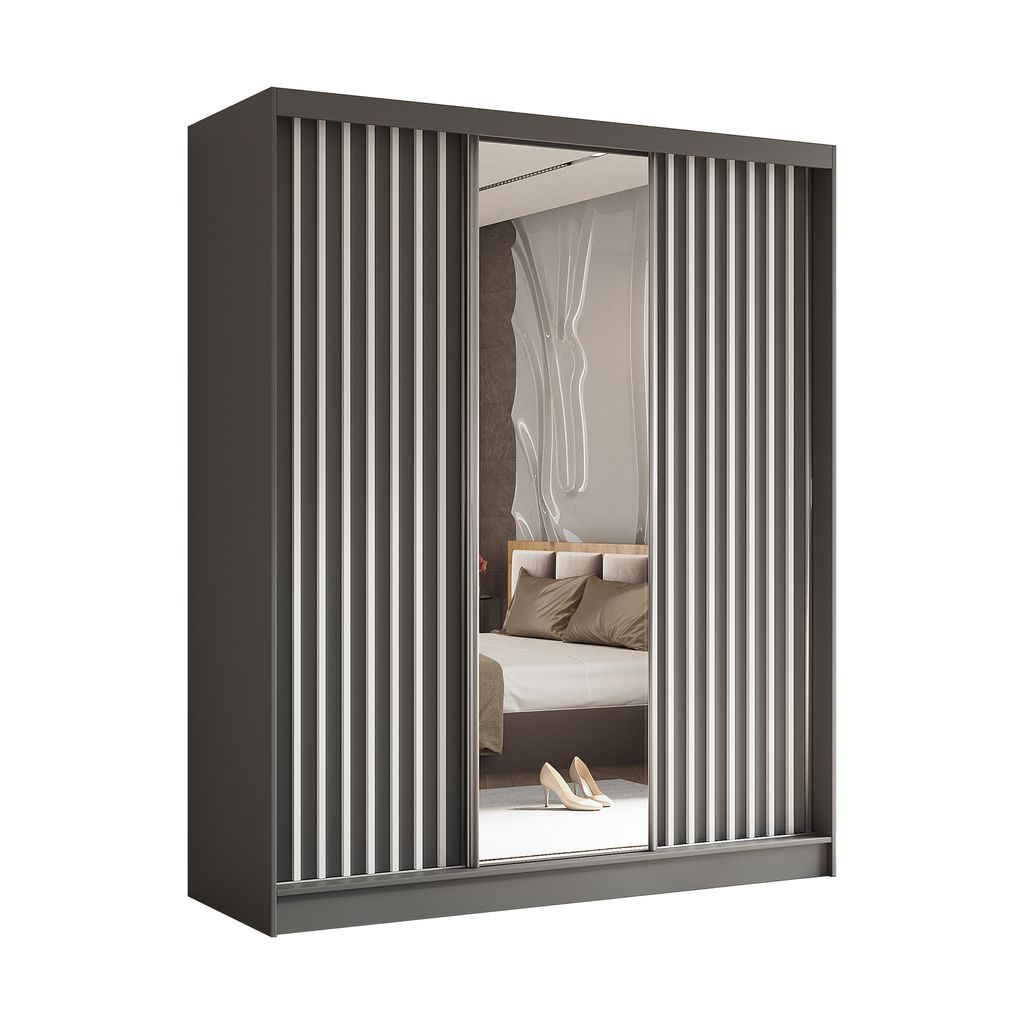 AX LIVING Cabinio Kleiderschrank Grau Weiß mit Spiegel 180 Produktbild 