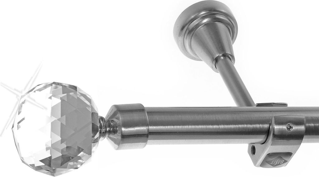 Edelstahl Look Gardinenstange 20mm Wandträger 1-läufig, Kristall Disco Kugel, Länge wählbar H50 E87 R