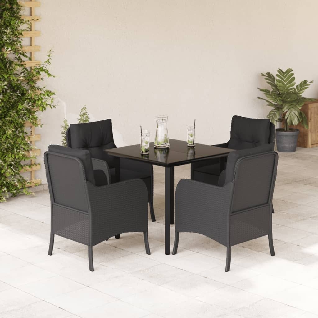 Maison Exclusive - 5-tlg. Garten-Essgruppe mit Kissen Schwarz Poly Rattan