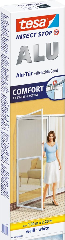 tesa Insektenschutz Tür Fliegengitter mit Aluminium Rahmen Balkontür weiß 1x2,2m