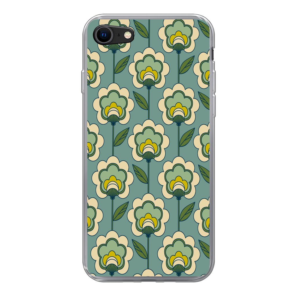 MuchoWow Handyhülle Schutzhülle Hülle für iPhone SE 2022 Retro - Design - 1970er Jahre - Blume Silikon Softcase Handy Hülle - Schutzhülle