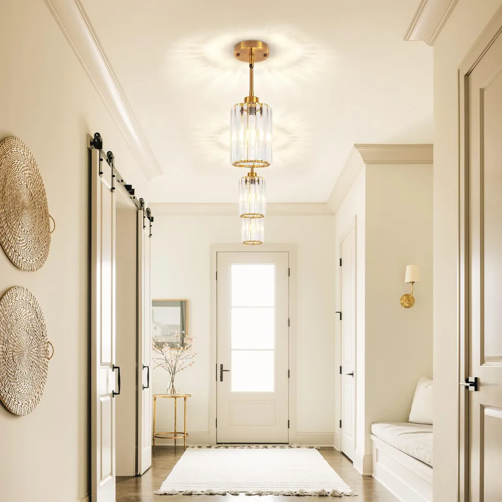 Lustre Suspension Design en Cristal E27 - Lampe de Plafond Ajustable