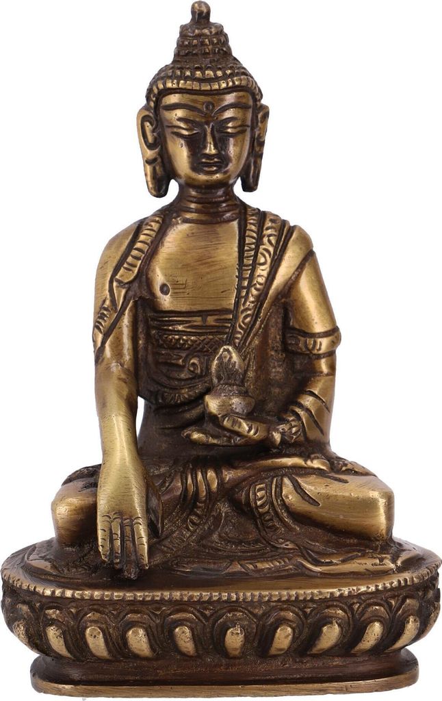 Buddha Statue aus Messing Bhumisparsa Mudra 14 cm - Modell 5, Gold, Buddhas