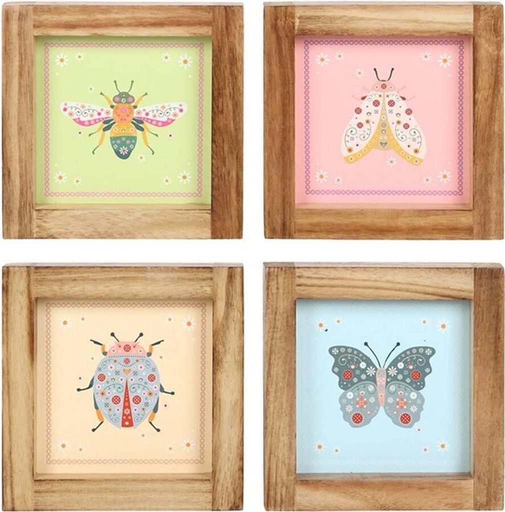 Something Different - Gerahmte Wandkunst, Floral Käfer 4er-Pack SD9793 (Einheitsgröße) (Bunt)