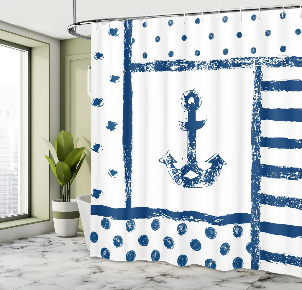 Grand Rideau de Douche Anti-Moisissure Textile Bleu Ancre 175x240 cm