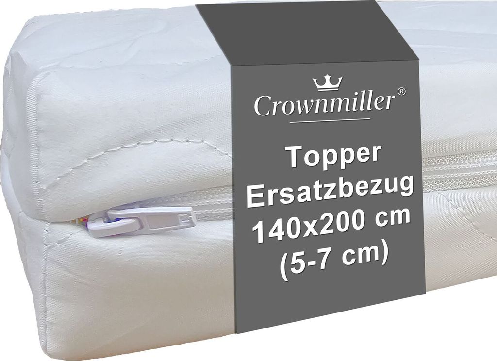 Crownmiller Topperbezug 140x200 cm für Topper Von 5-7cm, Microfaser, 60°C waschbar, 3-seitiger Reißverschluss, Topperersatzbezug