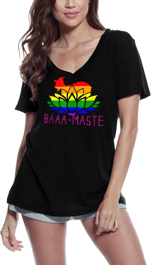 Damen Grafik T-Shirt V-Ausschnitt Ziege Yoga Namaste spirituelle Meditation – Goat Yoga Namaste Spiritual Meditation – Öko-Verantwortlich Vintage