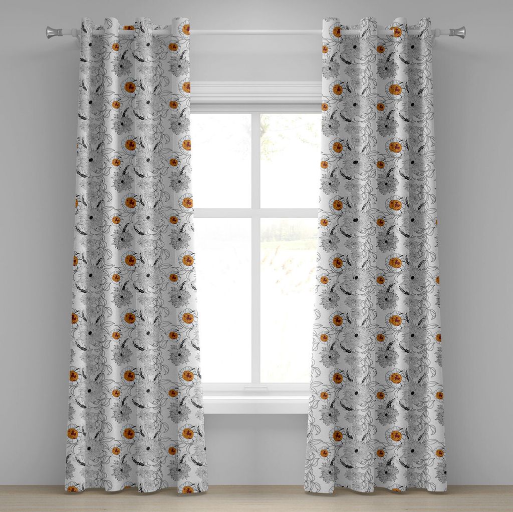 ABAKUHAUS Blumen Ösenvorhang, Simplistic-Blumen-Blumenblatt-Natur-Schönheit Florets-Wachstums-Illustration, Dekorative 2-Panel-Fenstervorhänge, ...