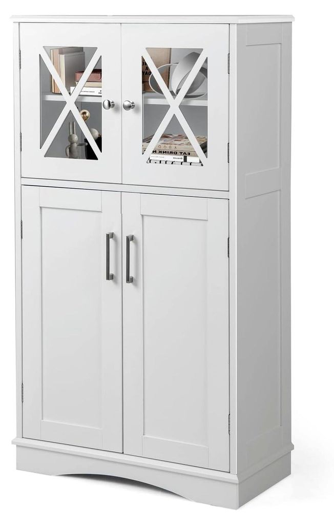 5-stöckiger Hochschrank für das Badezimmer mit Glastüren, Aufbewahrungsschrank für Wohnzimmer, Badezimmer und Küche, 60 × 30 × 108 cm (Weiß)