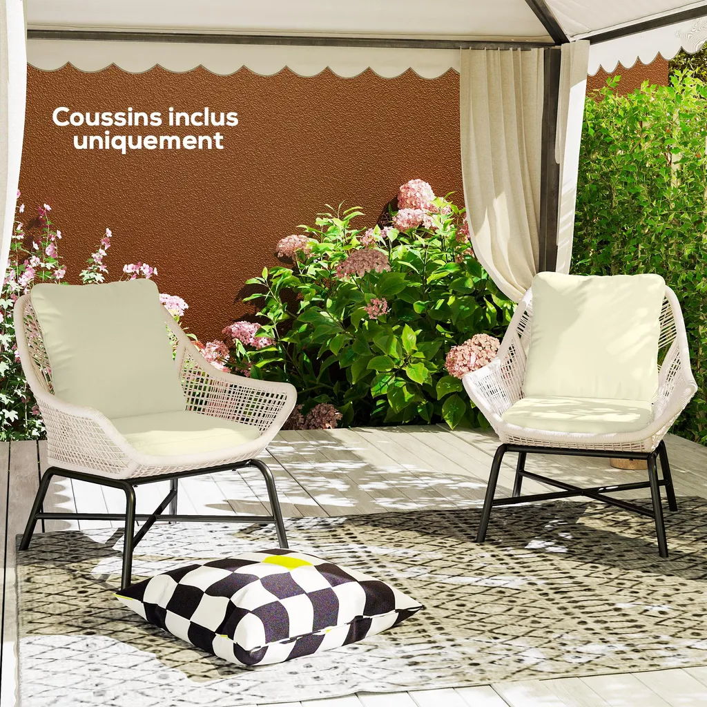 Coussin dossier et assise pour fauteuil de jardin - Confortable et crème - 8