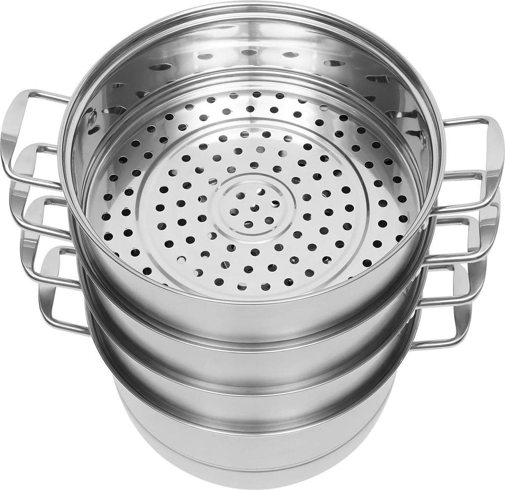 Dampfgarer Topf - Dämpfeinsatz mit 5 Ebenen - 304 Edelstahl - 9 l Fassungsvermögen - Für Gas- & Induktionsherd - Silber