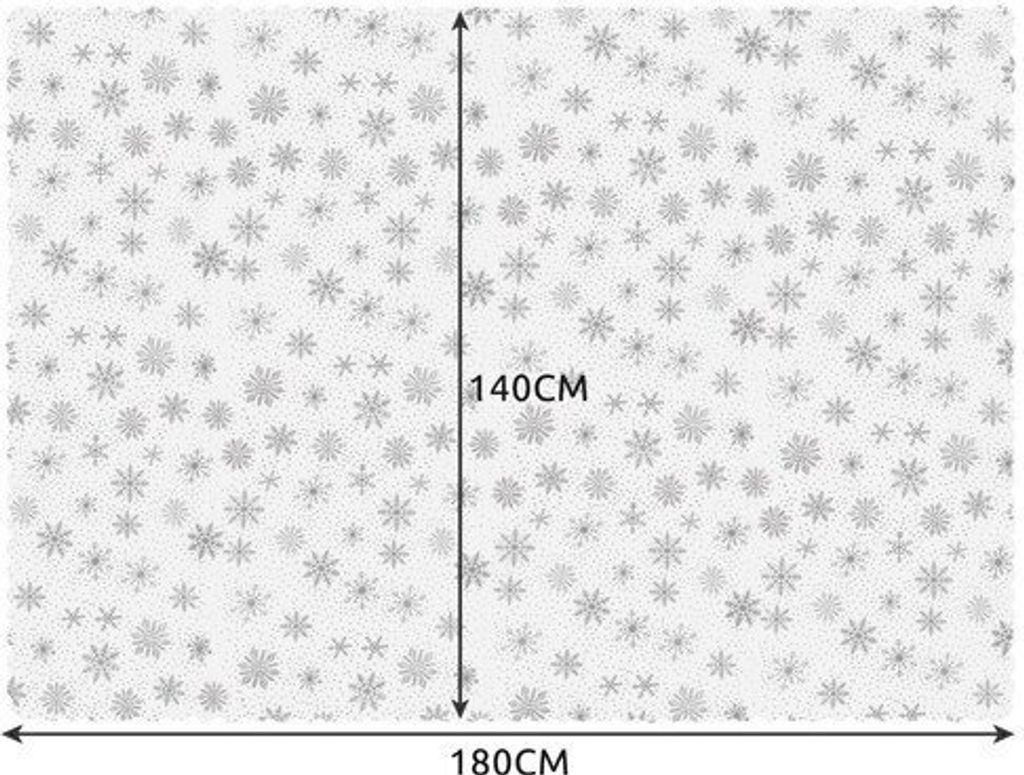 A diagram showing the dimensions of a tablecloth with snowflake patterns.