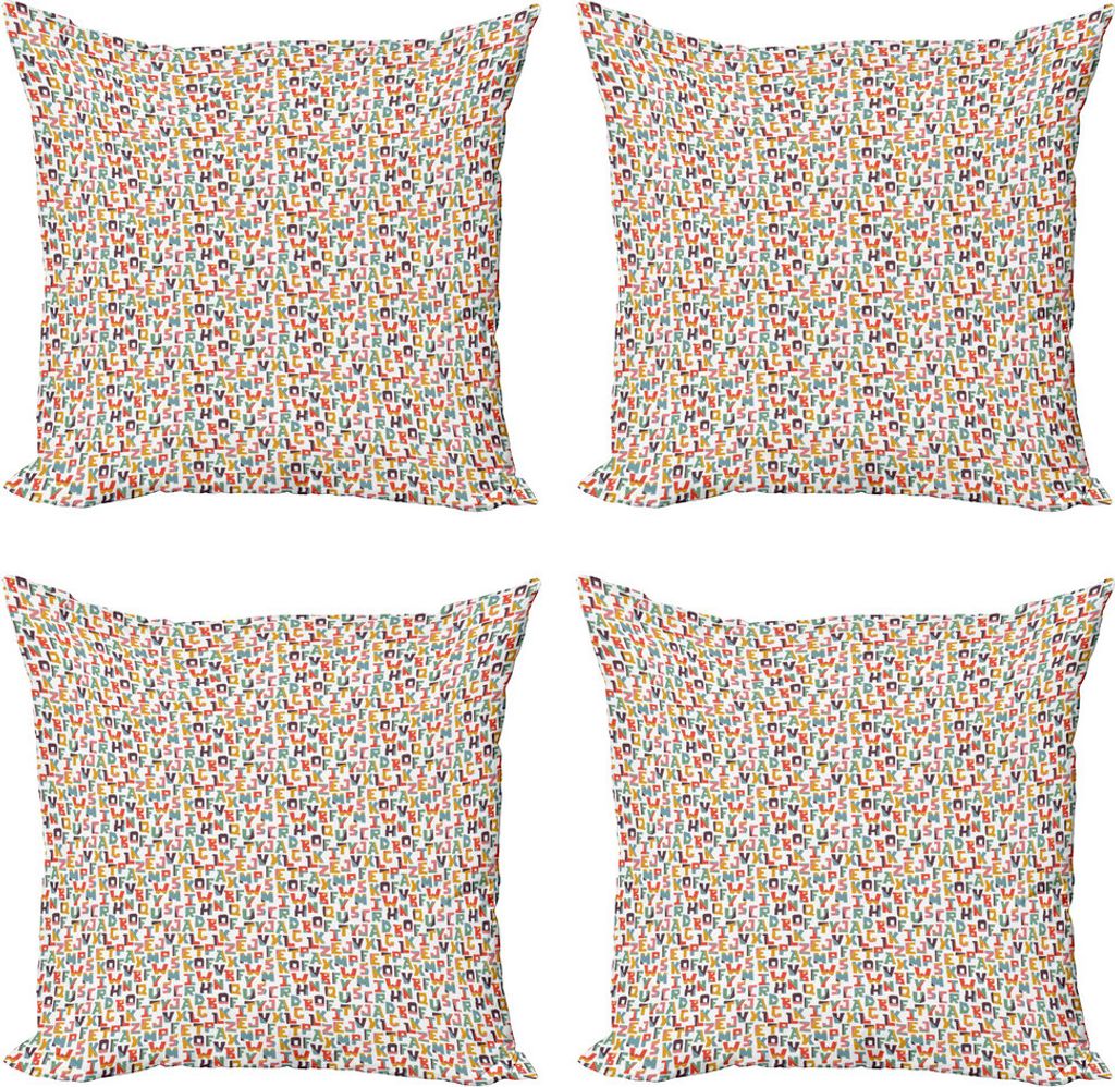 ABAKUHAUS Alphabet Kissenbezug Set (4 Stück), Cut Style Bi-Color Letters, Moderner Doppelseitiger Digitaldruck, 40 cm x 40 cm, Mehrfarbig