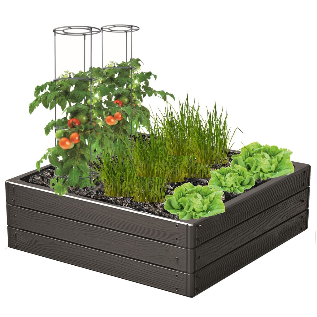 Gartenblumenbeet, Hochbeet, Pflanzbeet Pflanzkasten Anthrazit, Holzimitat 75,6x75,6x25 cm- Perfekt zum Pflanzen von Blumen, Züchten von Pflanzen u...