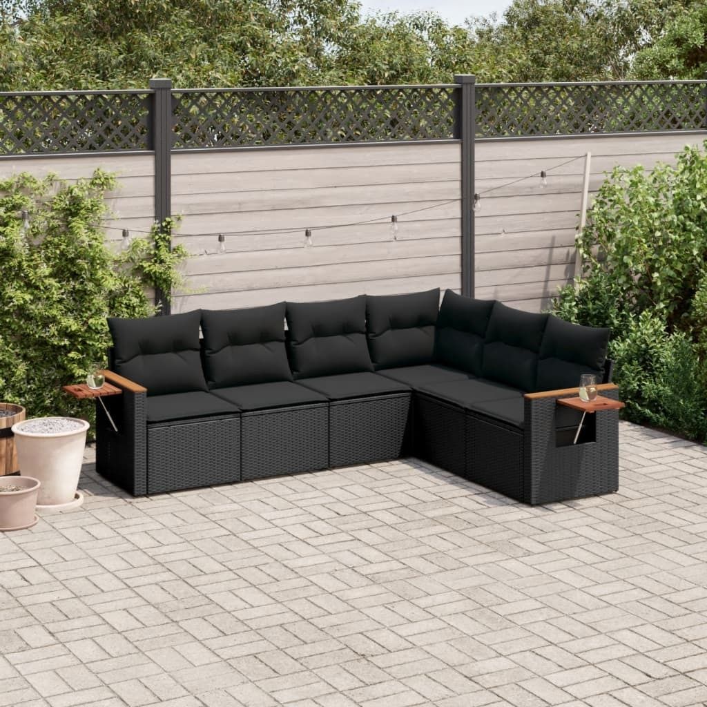 Gartenmöbelgarnituren - 6-tlg. Garten-Sofagarnitur mit Kissen Schwarz Poly Rattan Möbel21