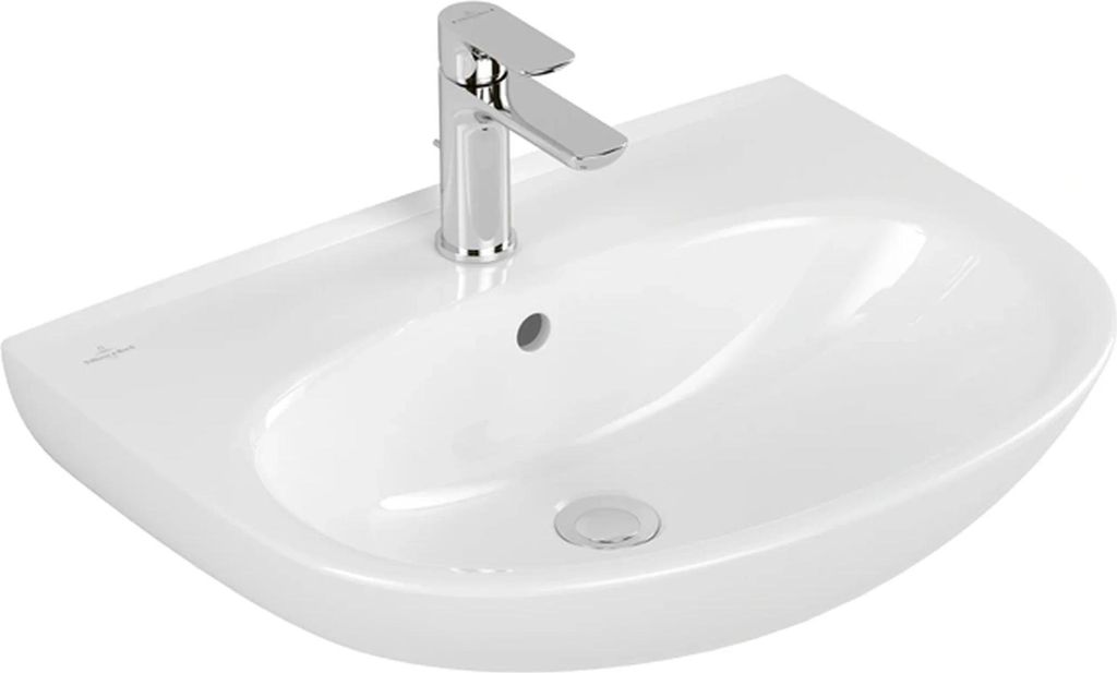 Villeroy & Boch Waschbecken O.novo 4A4060, 600 x 460 mm, Oval, Becken mittig, 1 Hahnloch, mittig durchgestochen, mit Überlauf, Weiß Alpin, 1 Stk.