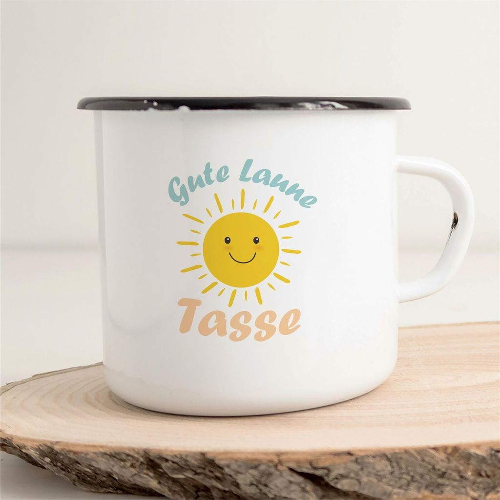 Huuraa Emaille Tasse Gute Laune Tasse Sonne Geschenk Kaffeebecher Vintage 300ml Gute Laune Tasse Sonne Präsent