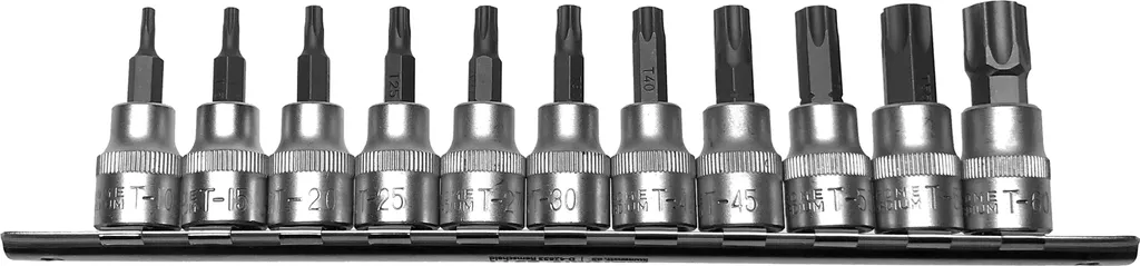 Jeu de 11 douilles Torx T10 à T60 sur rail 3/8 en acier chrome vanadium
