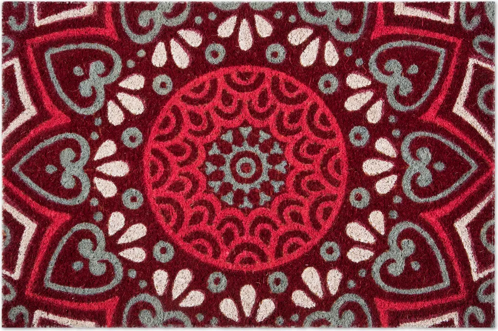 Paillasson Rectangulaire en Fibre de Coco 60x40 cm Design Mandala Red