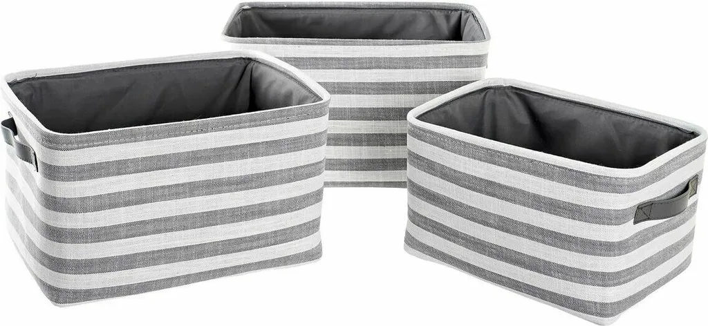 Set de 3 paniers DKD Home Déco en coton gris rayé 42 x 32 x 25 cm